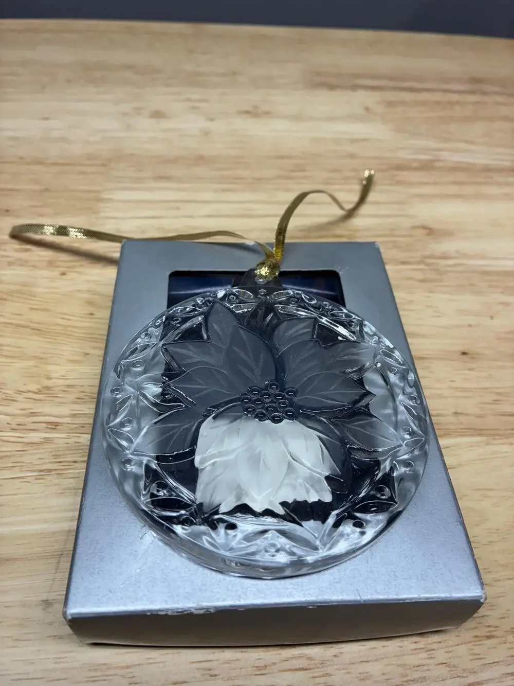 Mikasa Festive Poinsettia Crystal Ornament 3.25” | Vintage 1990s | Made in Japan